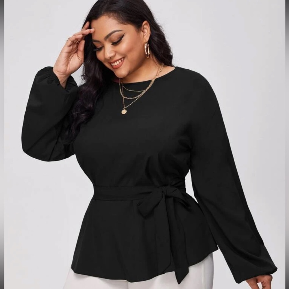 SHEIN Plus Drop Shoulder Belted Blouse